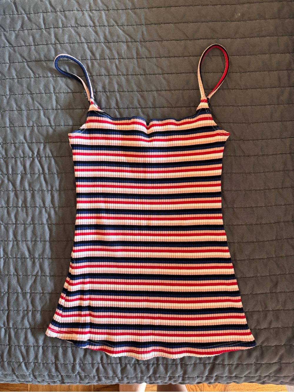 Striped Ribbed Cami Tank Top - Navy, Red & White